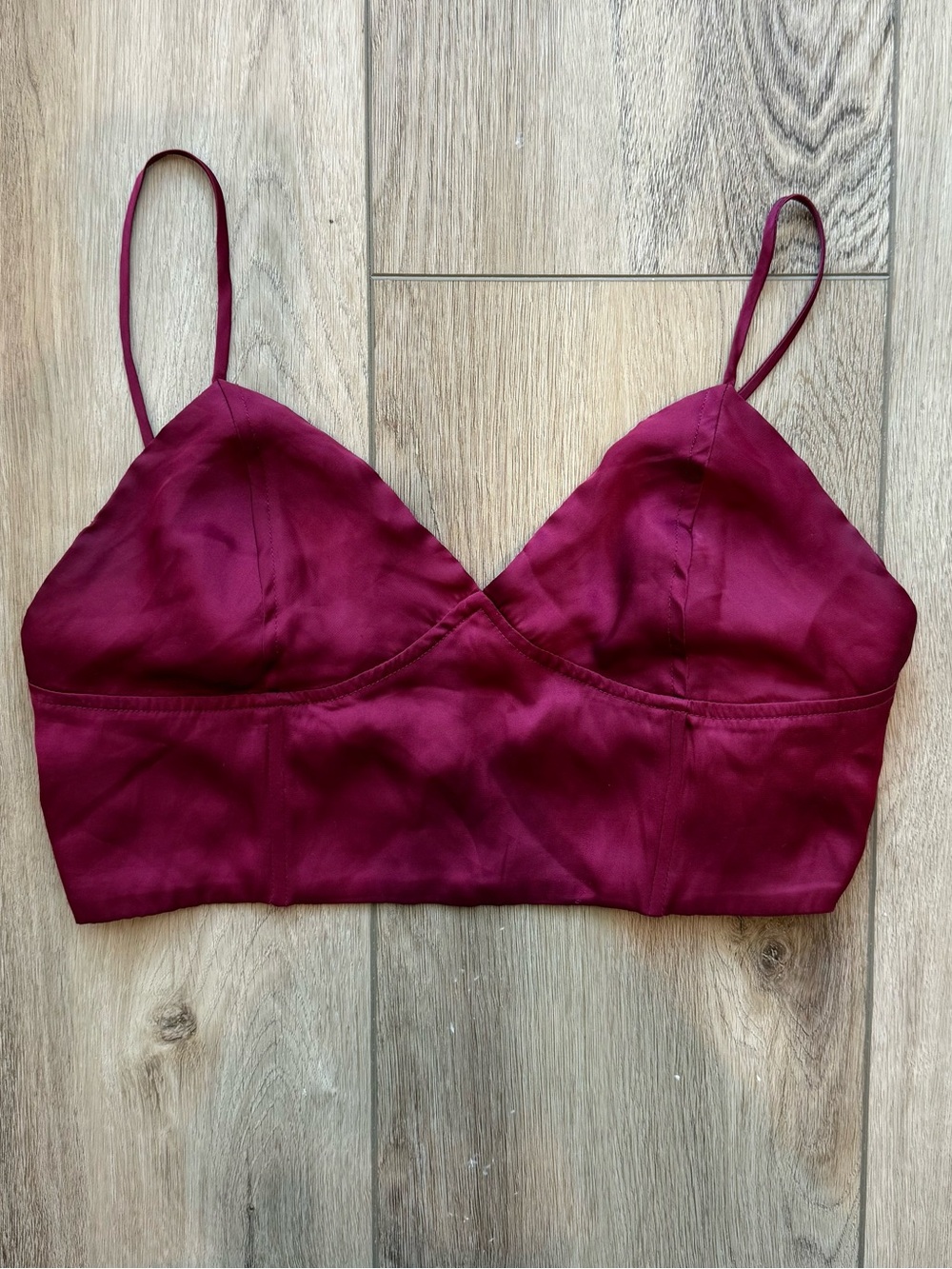 Silence + Noise Satin Bralette Crop Top in Burgundy from Urban Outfitters